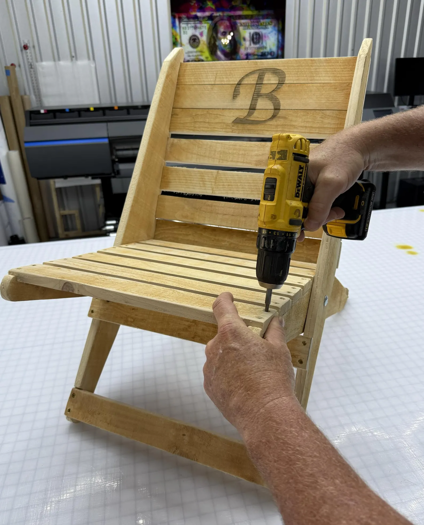 NEW Custom outdoor wood chair with laser etched logo!